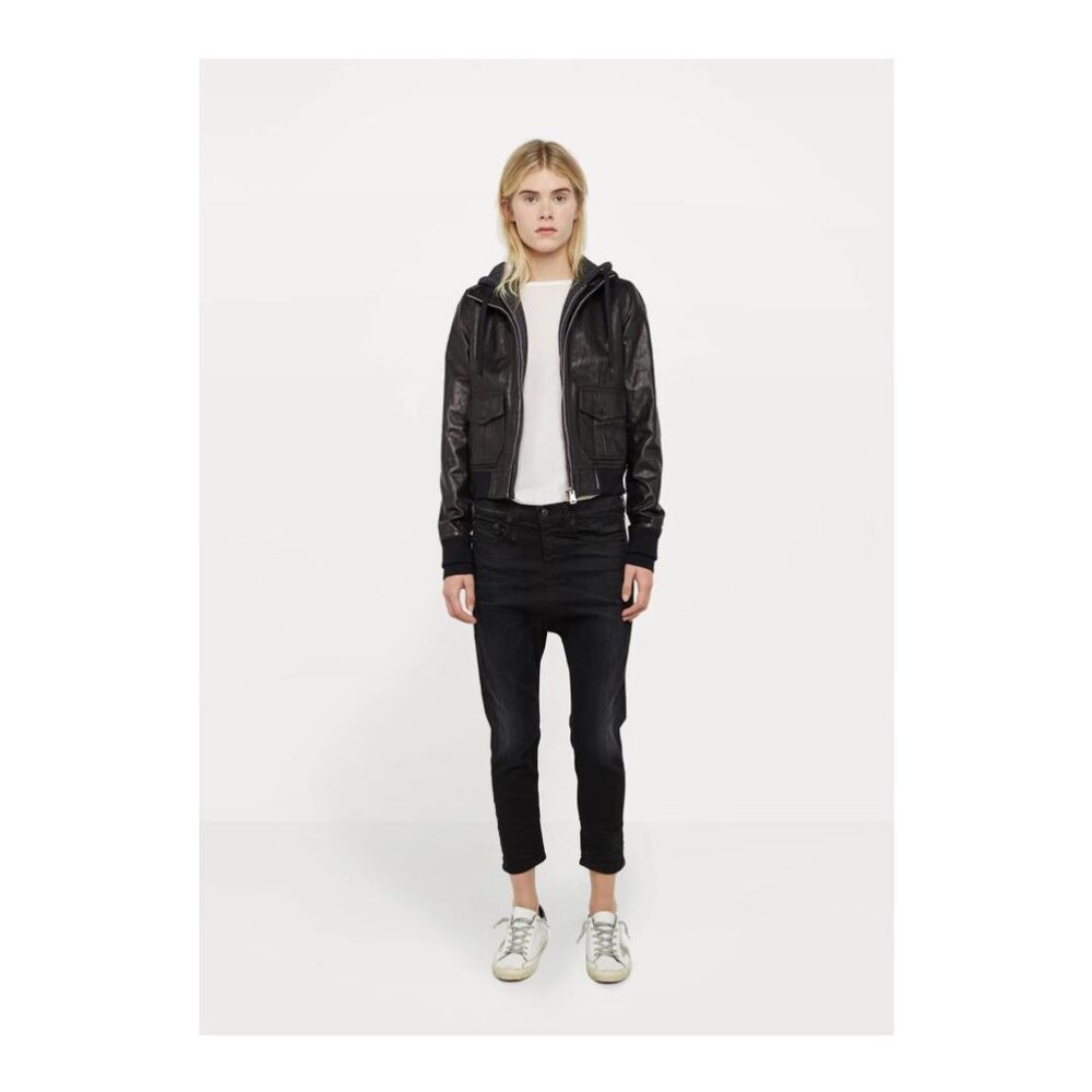 R13 Black Leather Jacket, sewn in hoodie - Picture 8 of 9
